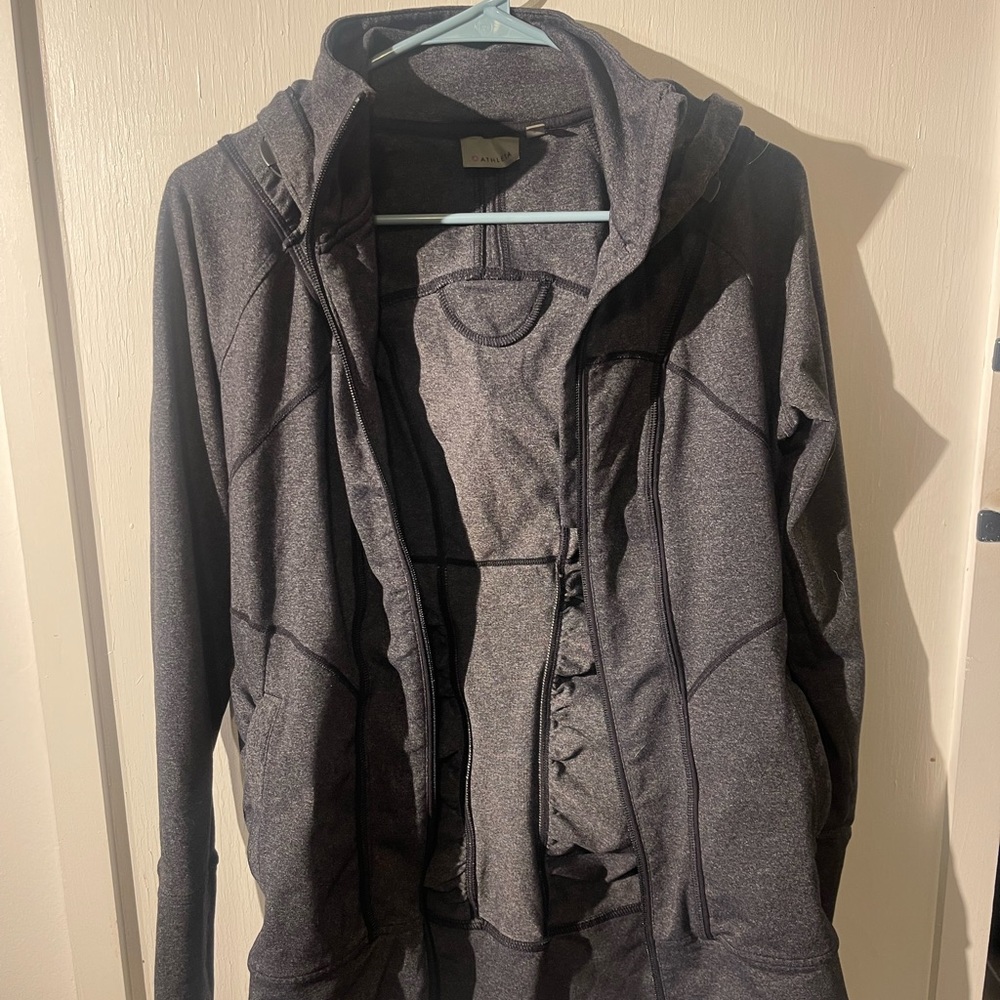 Athleta Womens Jacket Medium Gray Full Zip Pockets Hooded Logo